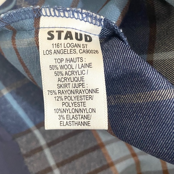 STAUD Patsy Wool Knit Plaid Mini Dress 70s Retro Like New Altered Length - Picture 10 of 16